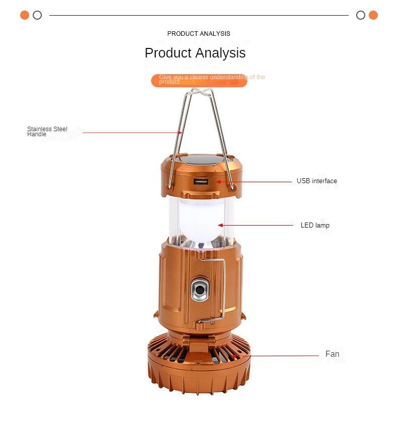 Boucle de camping solaire multifonctionnelle + lanterne de grange à ventilateur arrière