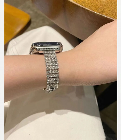 Four Rows of Diamonds over Metal Watch Strap [Applicable to Apple Apple Watch78s9 Se]