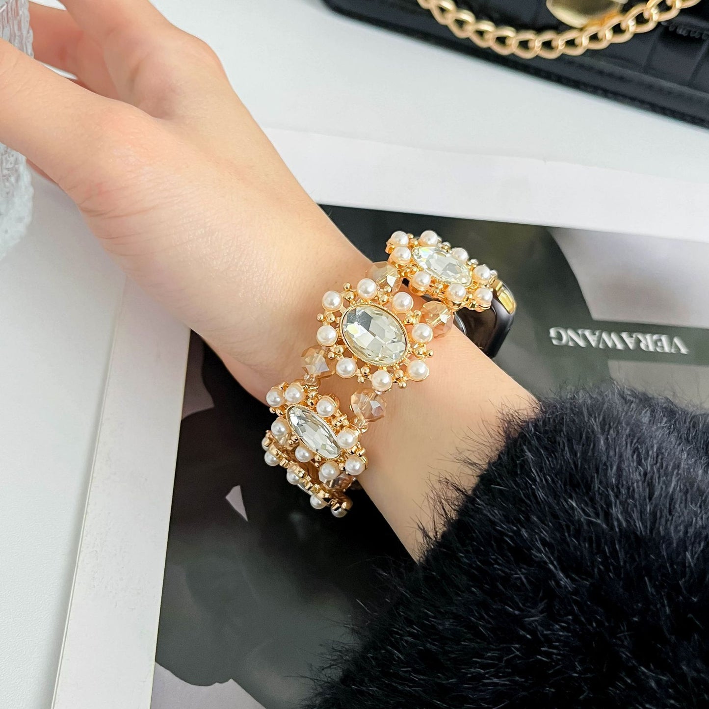 Handgefertigtes Perlenarmband aus Pearl Dabao Stone [Anwendbar auf Apple Watch S8/9]