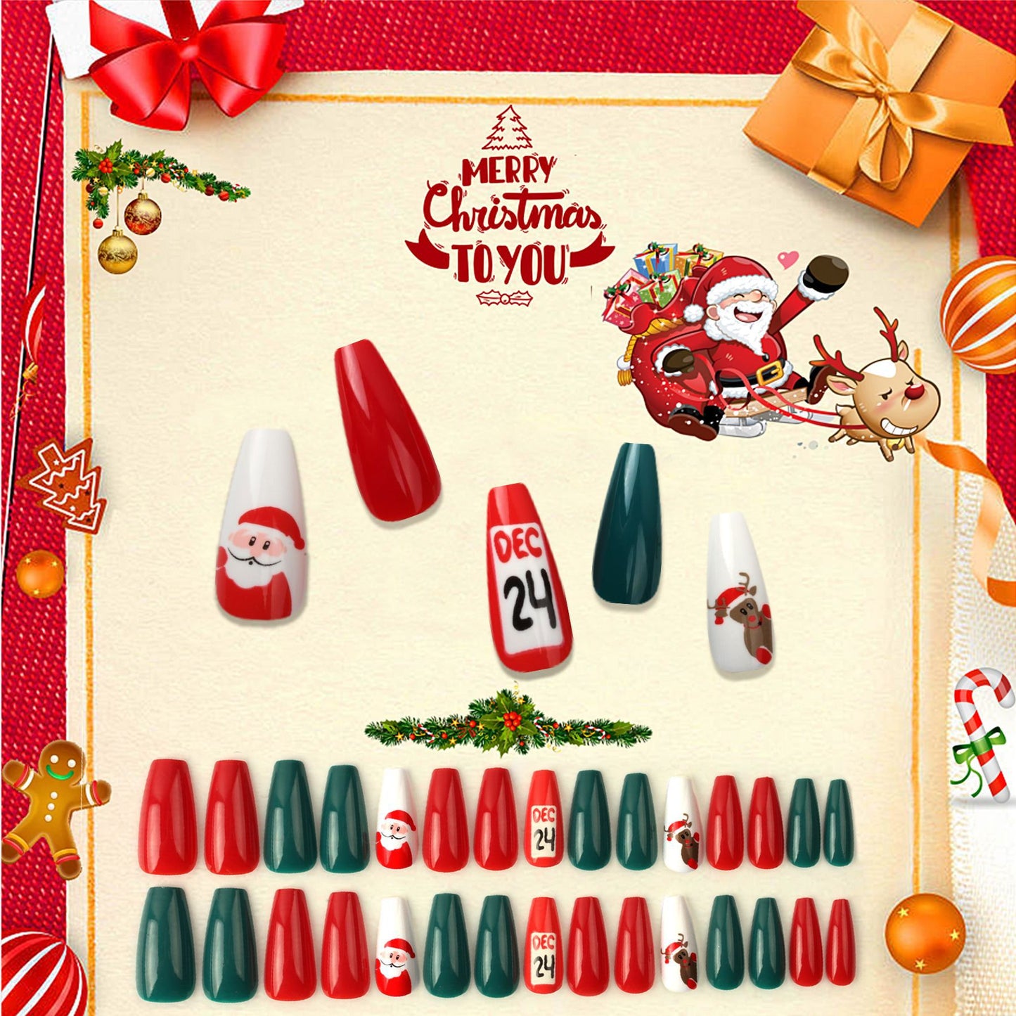 Christmas press-on nails-[30 peices extra large pack]