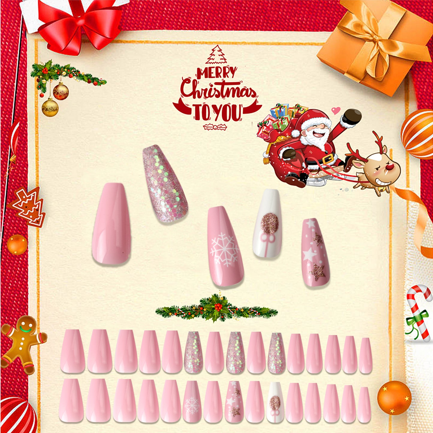 Christmas press-on nails-[30 peices extra large pack]