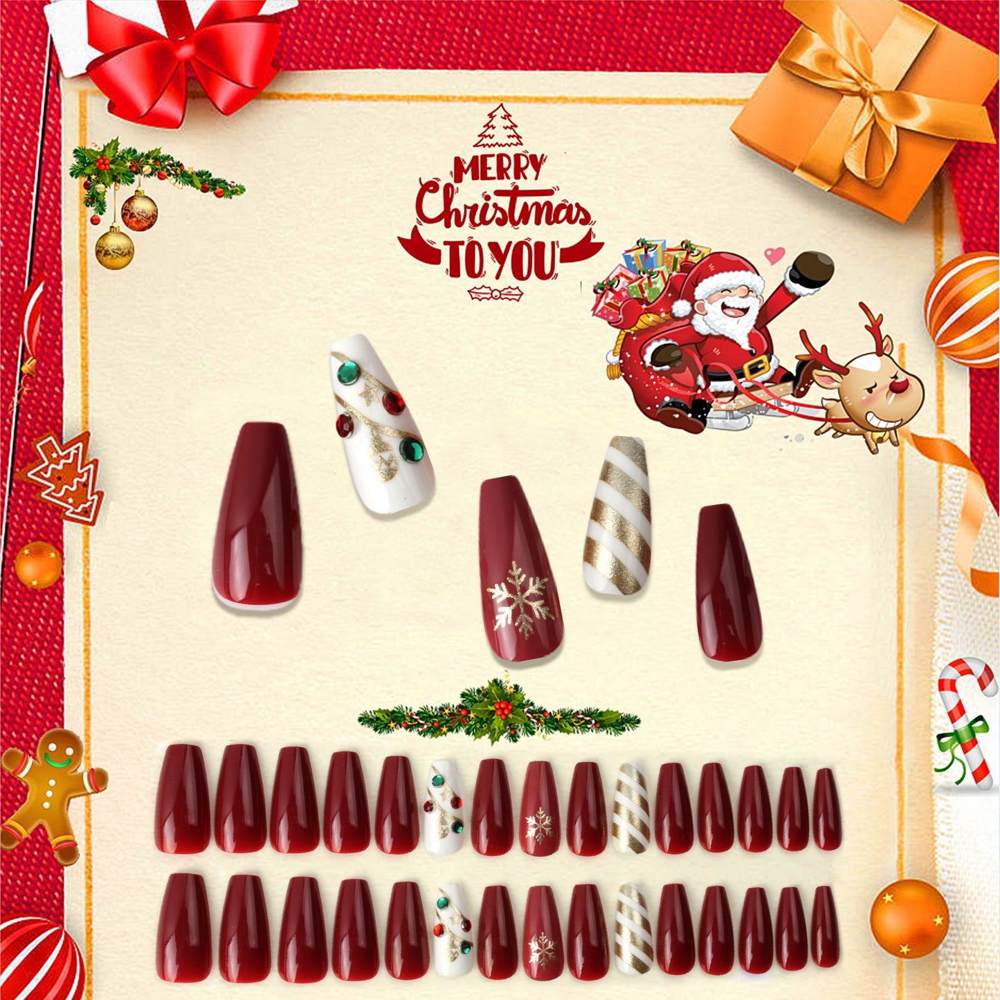 Christmas press-on nails-[30 peices extra large pack]