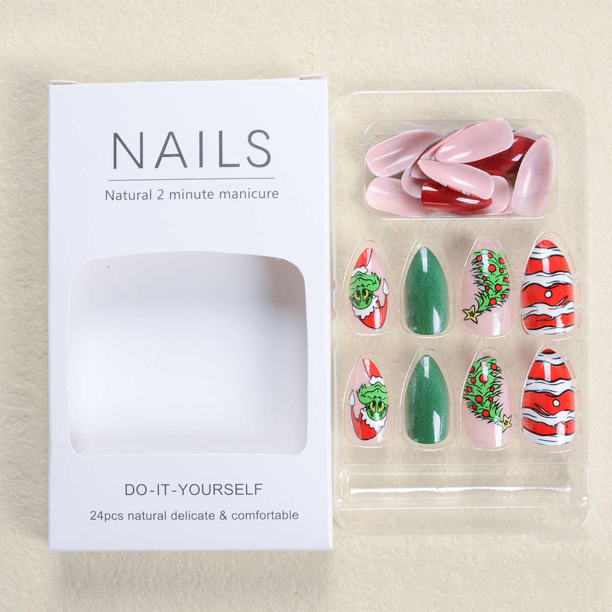 Série de Noël - Chapeau de Noël - ongles à coller - [Pack de 24 pièces extra larges]