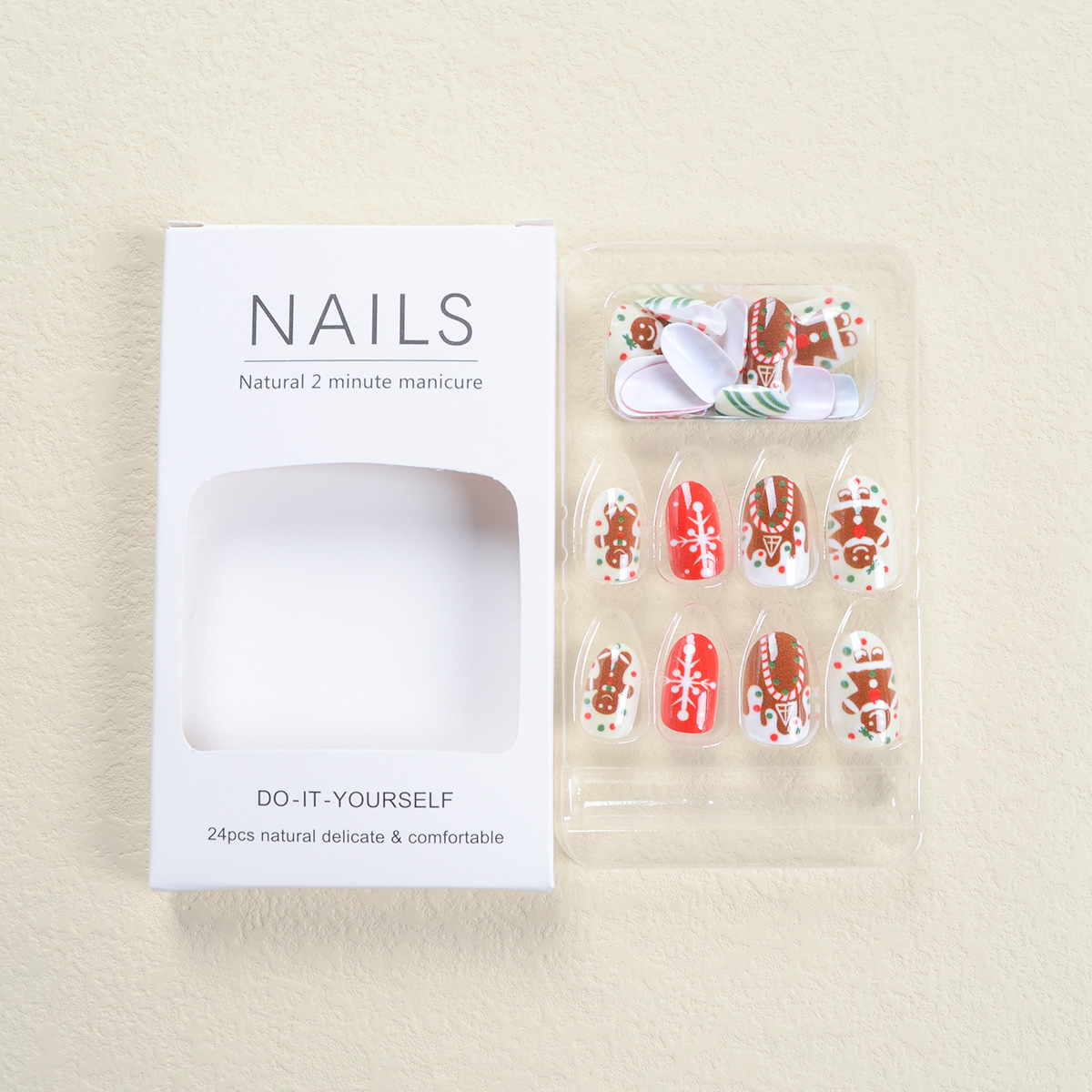 Série de Noël - Chapeau de Noël - ongles à coller - [Pack de 24 pièces extra larges]