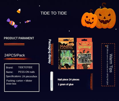 Ongles à coller en 3D avec miroir magique violet d'Halloween - [Pack de 24 pièces extra larges]