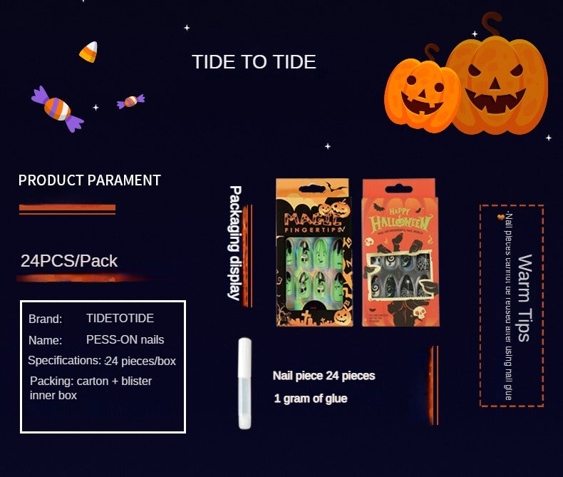 Ongles longs et pointus à presser pour Halloween - [Lot de 24 pièces extra larges]