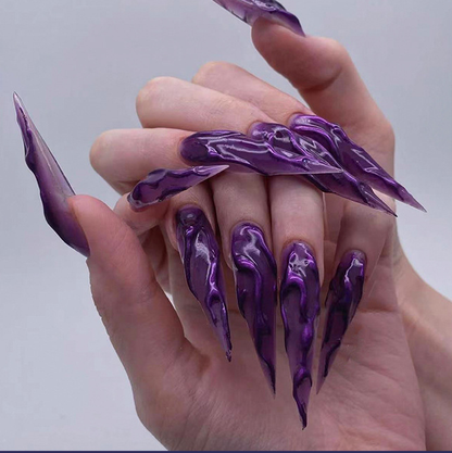 Ongles à coller en 3D avec miroir magique violet d'Halloween - [Pack de 24 pièces extra larges]