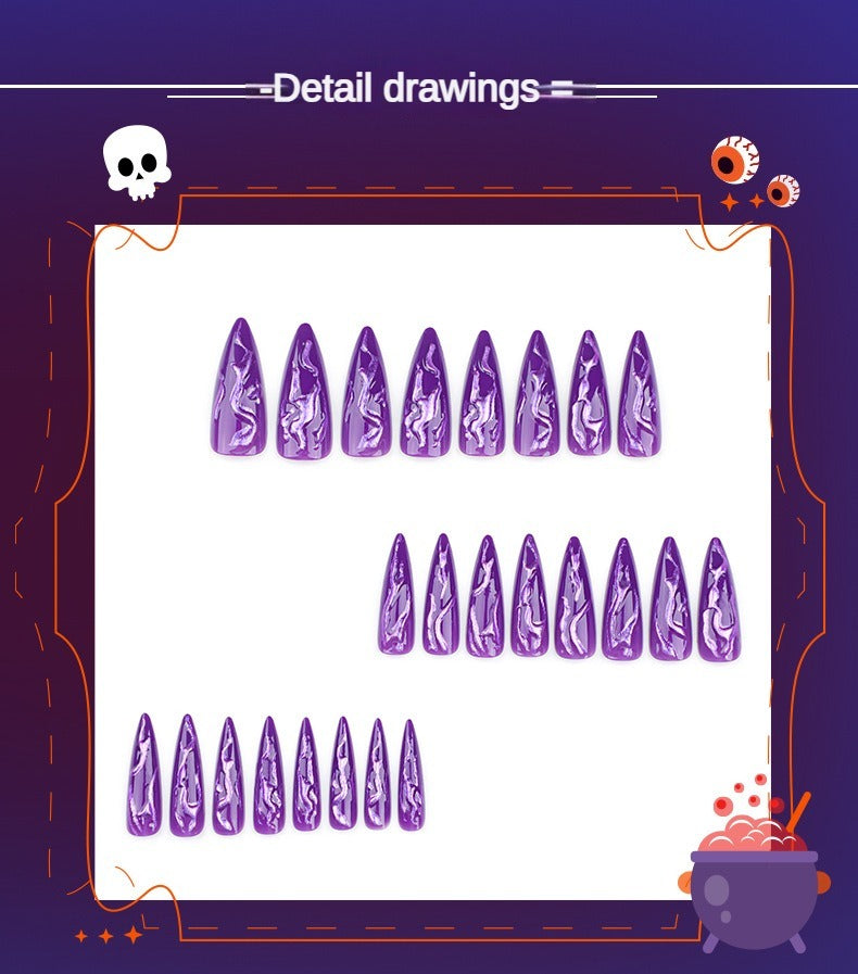 Ongles à coller en 3D avec miroir magique violet d'Halloween - [Pack de 24 pièces extra larges]