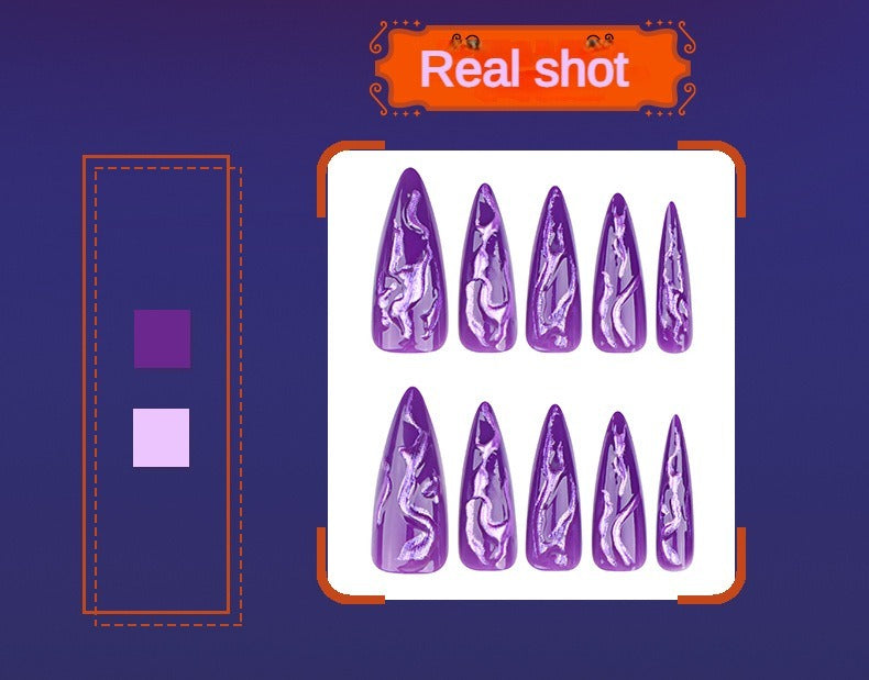 Ongles à coller en 3D avec miroir magique violet d'Halloween - [Pack de 24 pièces extra larges]