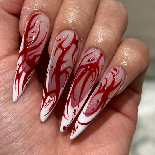 Halloween Red Flame-press-on nails-[24 peices extra large pack]