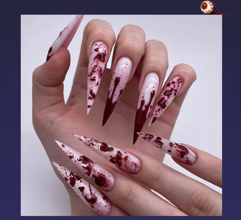 Halloween Long Pointed-press-on nails-[24 peices extra large pack]