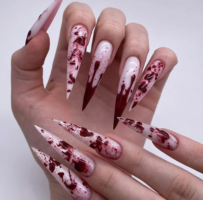 Ongles longs et pointus à presser pour Halloween - [Lot de 24 pièces extra larges]