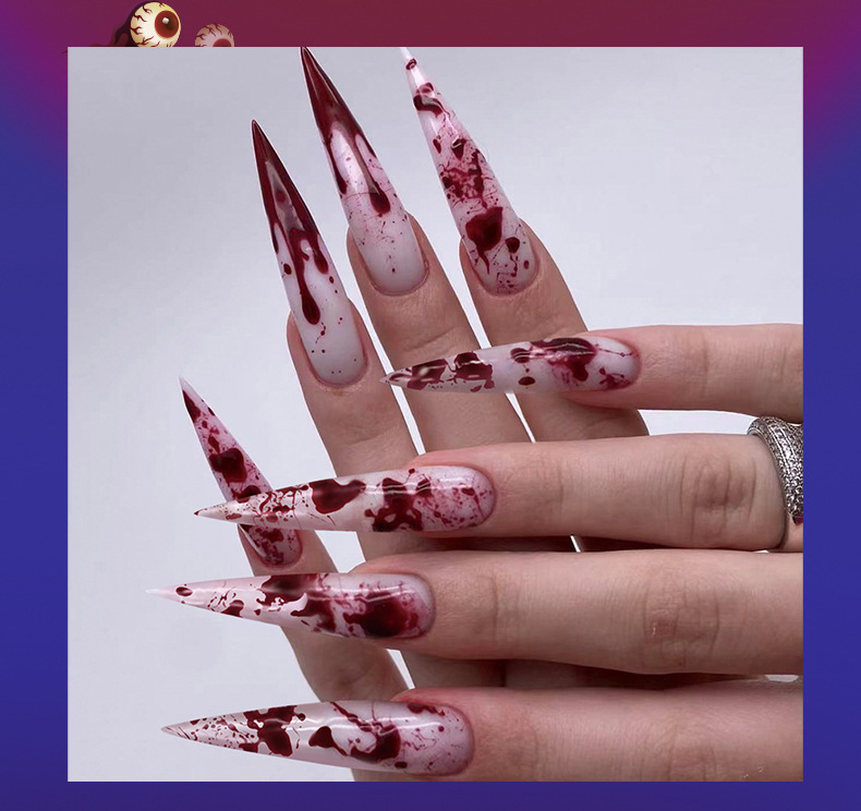 Halloween Long Pointed-press-on nails-[24 peices extra large pack]