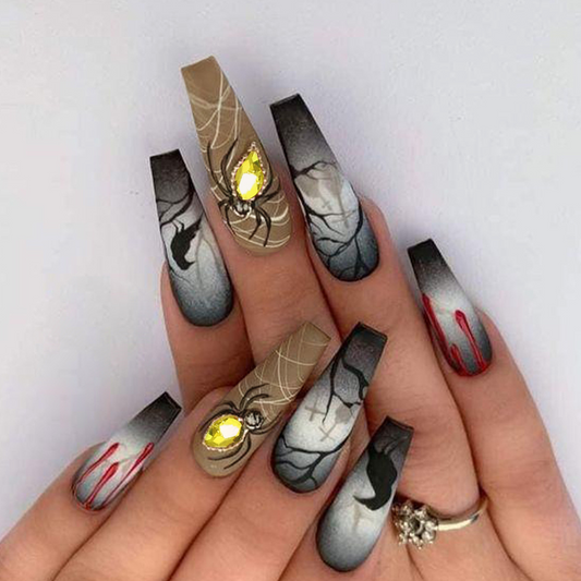 Ongles à presser dégoulinant de sang en toile d'araignée pour Halloween - [Pack de 24 pièces extra larges]