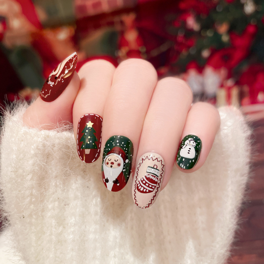 Christmas Series- Christmas Gift- press-on nails-[24 peices extra large pack]