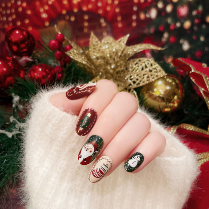 Christmas Series- Christmas Gift- press-on nails-[24 peices extra large pack]