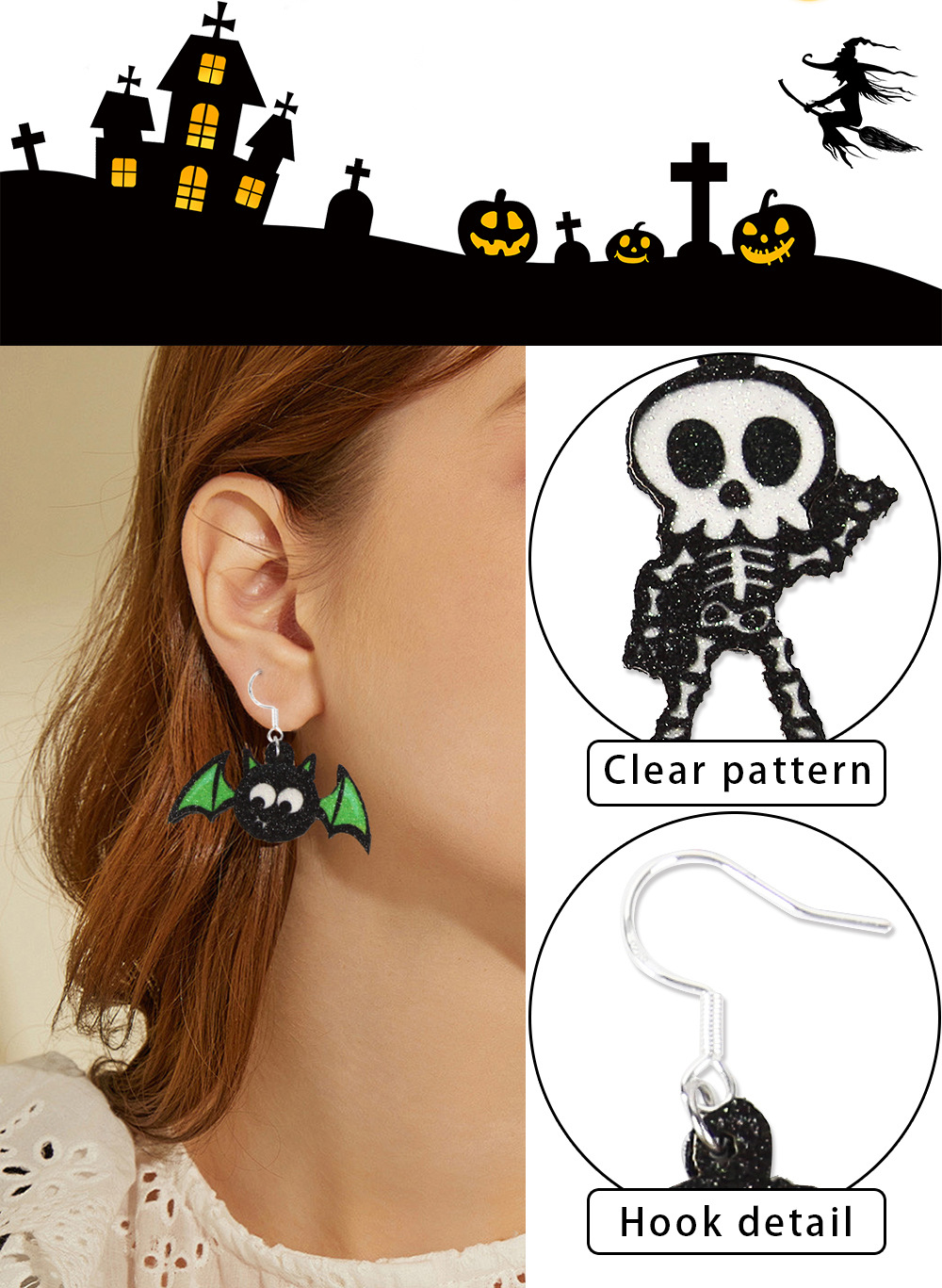 Décoration de fête d'Halloween Boucles d'oreilles drôles d'horreur