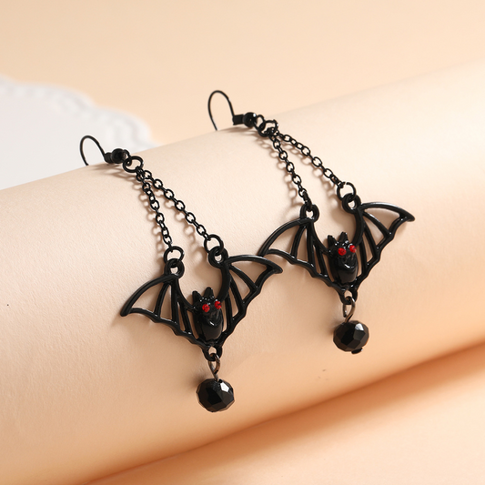 Gothic Black Bat Earrings