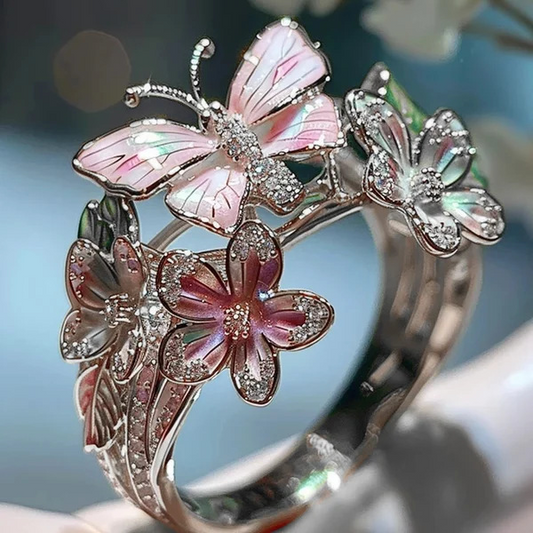 Butterfly Flower Women's Open Ring