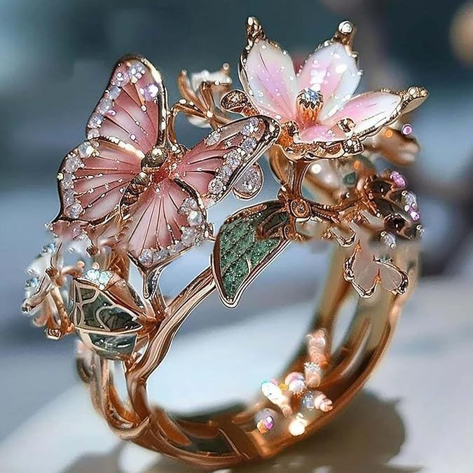 Offener Ring für Damen mit Schmetterlingsblume