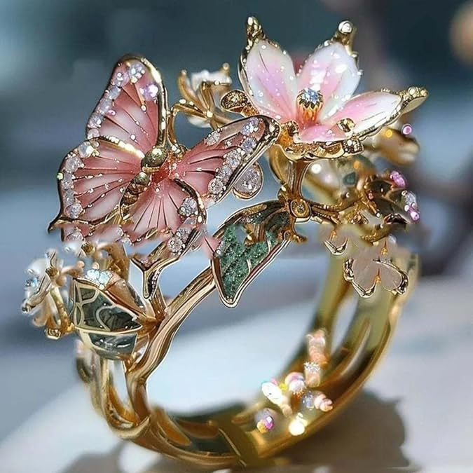 Butterfly Flower Women's Open Ring