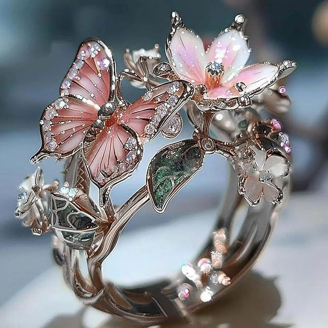 Bague ouverte pour femme avec fleur de papillon