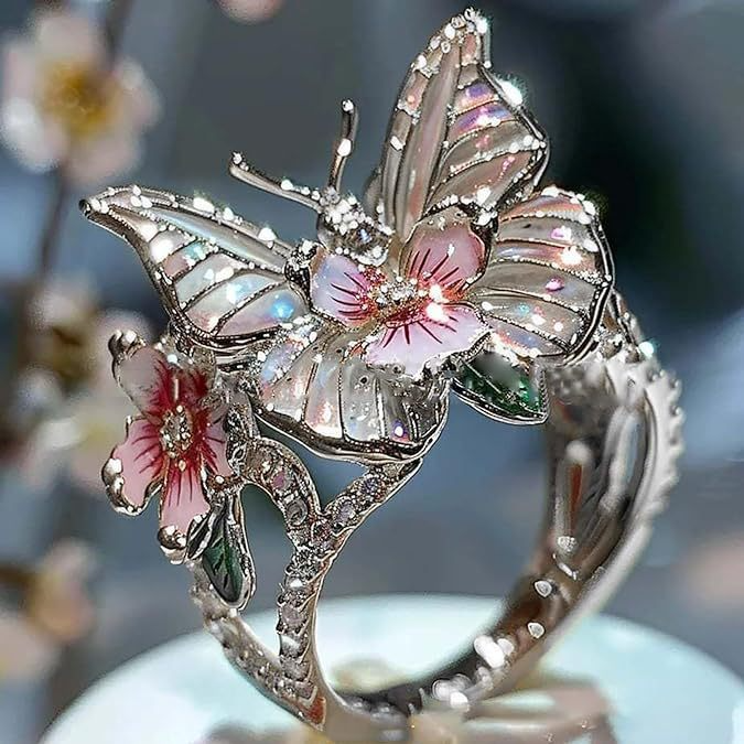 Offener Ring für Damen mit Schmetterlingsblume