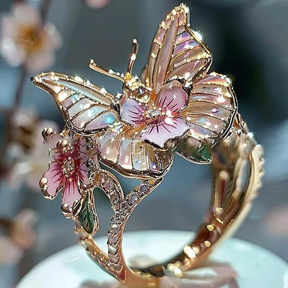 Bague ouverte pour femme avec fleur de papillon