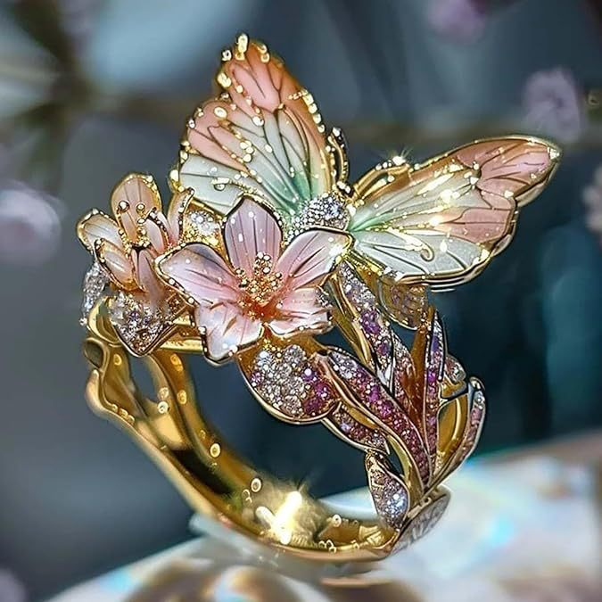 Bague ouverte pour femme avec fleur de papillon