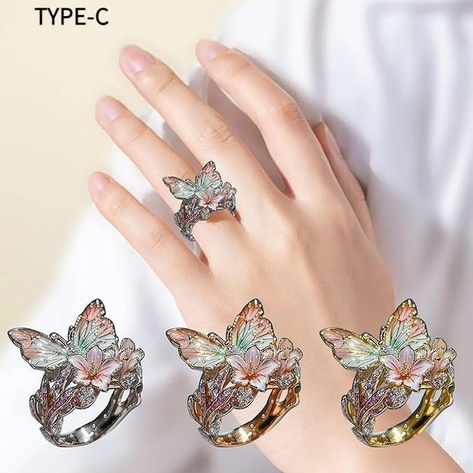 Butterfly Flower Women's Open Ring