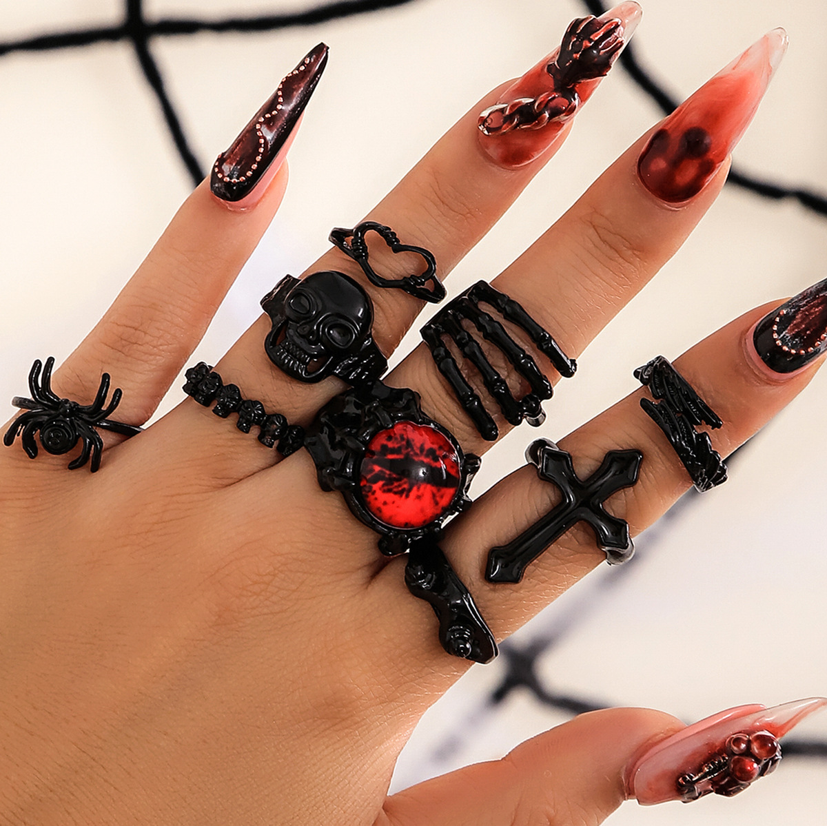 Halloween Dark Ghost Snake Ring SET