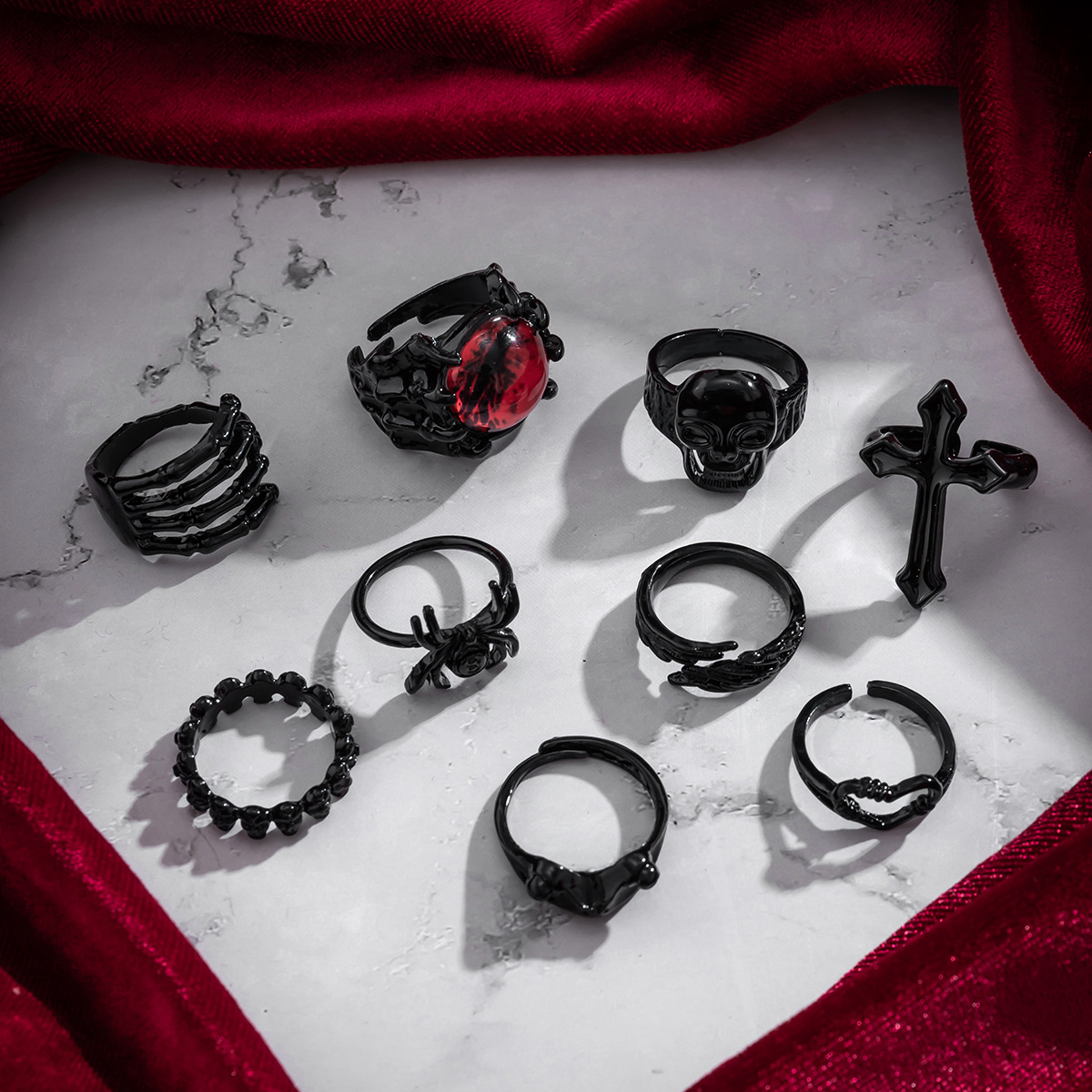 Halloween Dark Ghost Snake Ring SET