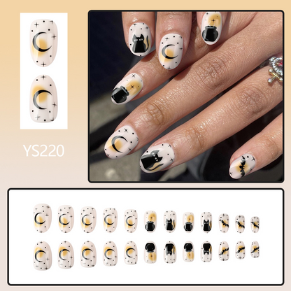 Halloween Black Cat Bat Moon press-on nails