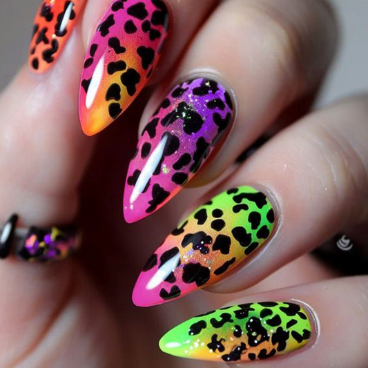 Gradient Leopard Print Presson Nails