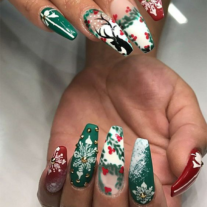 Ongles à coller en forme d'élan de Noël