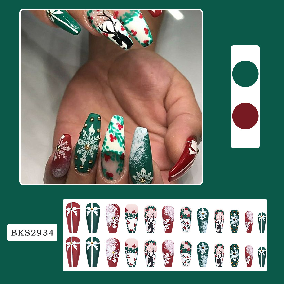 Ongles à coller en forme d'élan de Noël