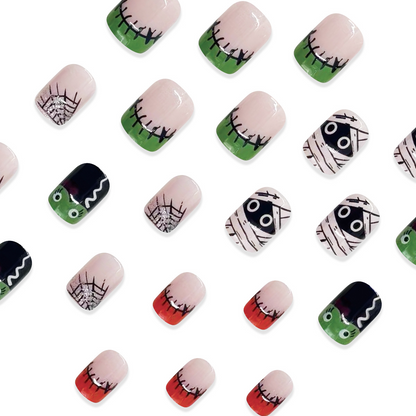 Ongles autocollants pailletés à motif momie d'Halloween