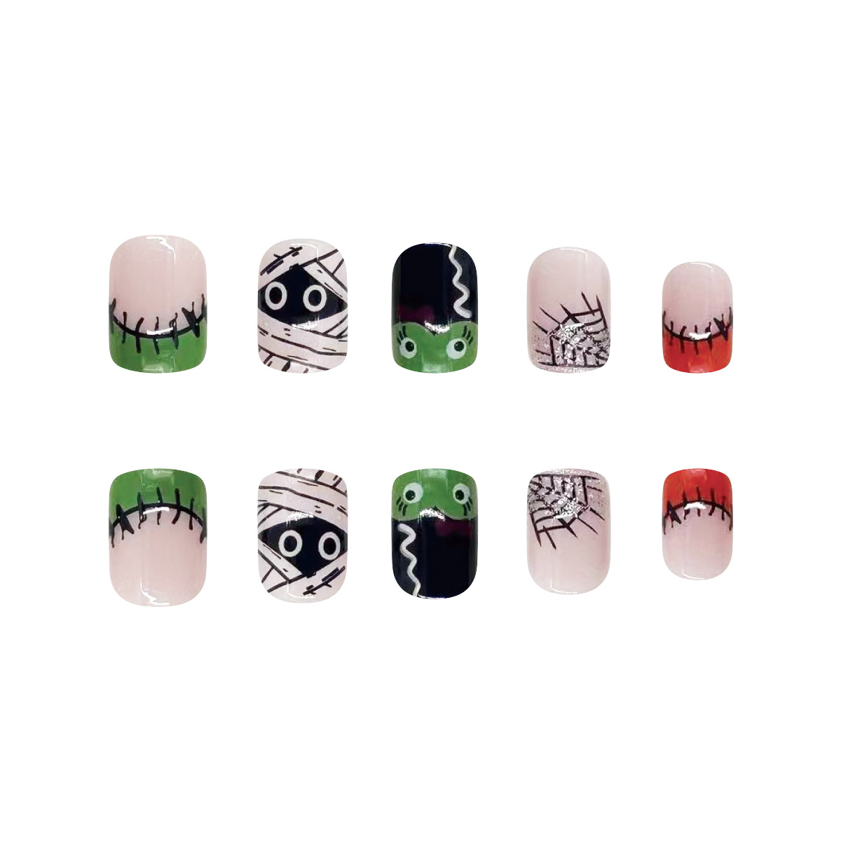 Ongles autocollants pailletés à motif momie d'Halloween