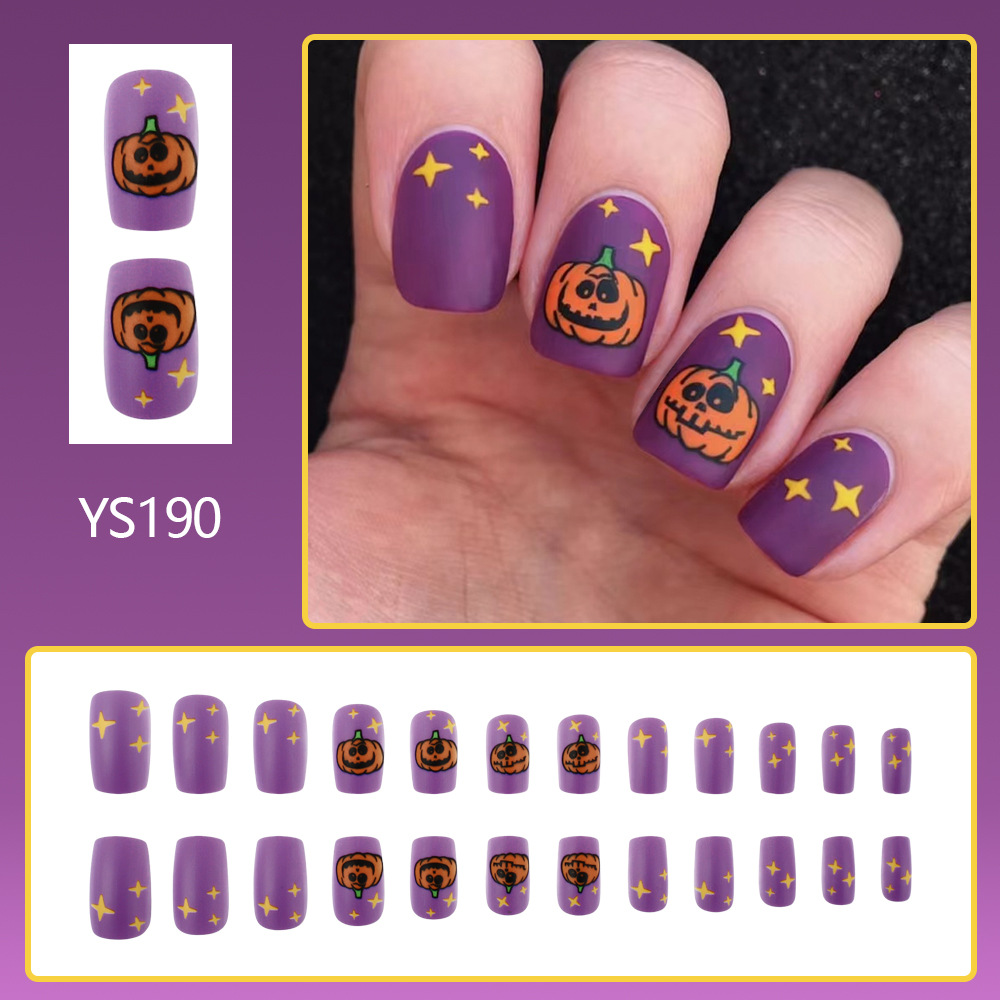 Ongles autocollants citrouilles violettes et mignonnes pour Halloween