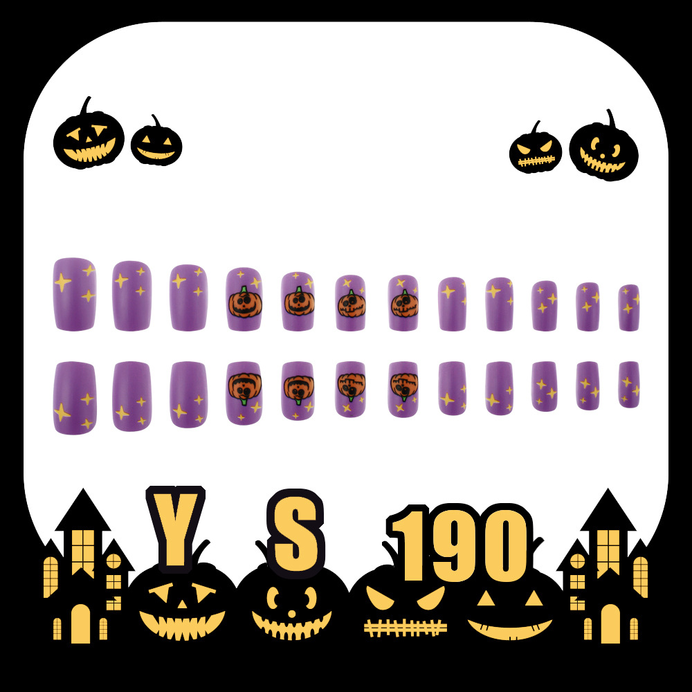 Ongles autocollants citrouilles violettes et mignonnes pour Halloween