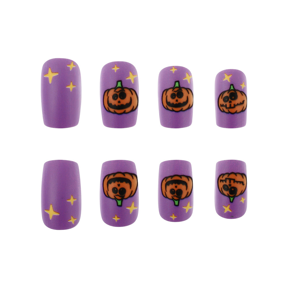 Ongles autocollants citrouilles violettes et mignonnes pour Halloween