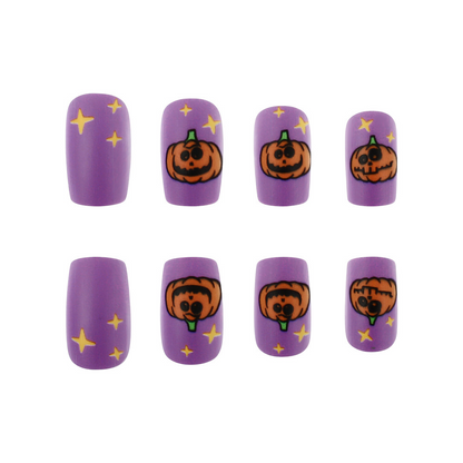 Ongles autocollants citrouilles violettes et mignonnes pour Halloween