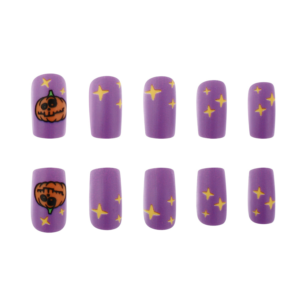 Ongles autocollants citrouilles violettes et mignonnes pour Halloween