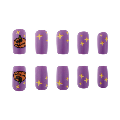 Ongles autocollants citrouilles violettes et mignonnes pour Halloween