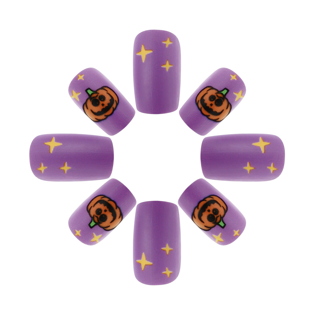 Ongles autocollants citrouilles violettes et mignonnes pour Halloween