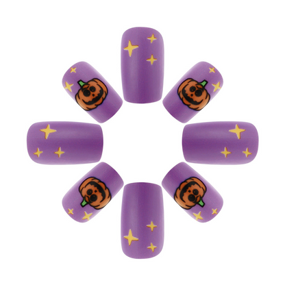 Ongles autocollants citrouilles violettes et mignonnes pour Halloween