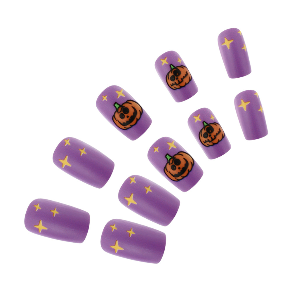 Ongles autocollants citrouilles violettes et mignonnes pour Halloween