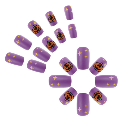 Ongles autocollants citrouilles violettes et mignonnes pour Halloween