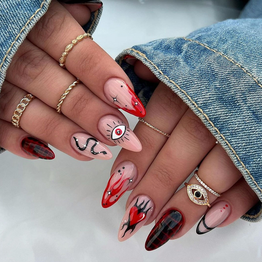 Ongles autocollants flammes noires et rouges d'Halloween