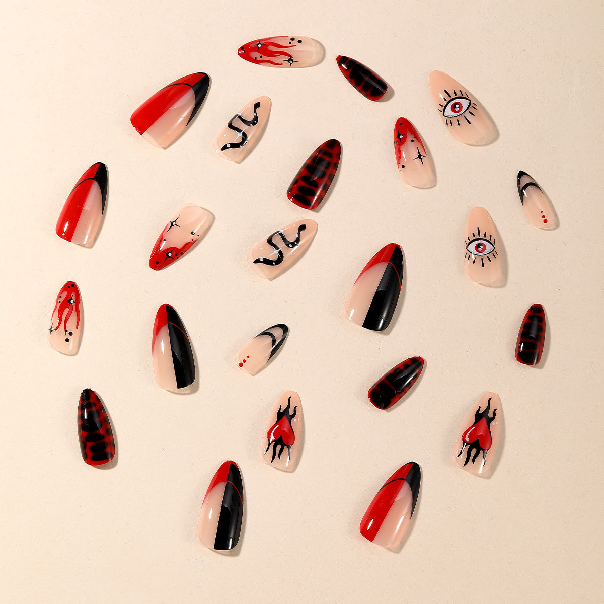 Ongles autocollants flammes noires et rouges d'Halloween